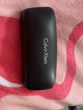 Calvin Klein Black Faux Leather Sunglasses Hard Clamshell Glass Case Only